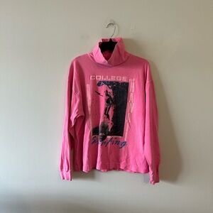 Vintage College Of Hawaii Surfing Mock Turtleneck Neon Pink Graphic Tee L? USA